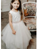 Ivory Lace Tulle Handkerchief Hem Flower Girl Dress